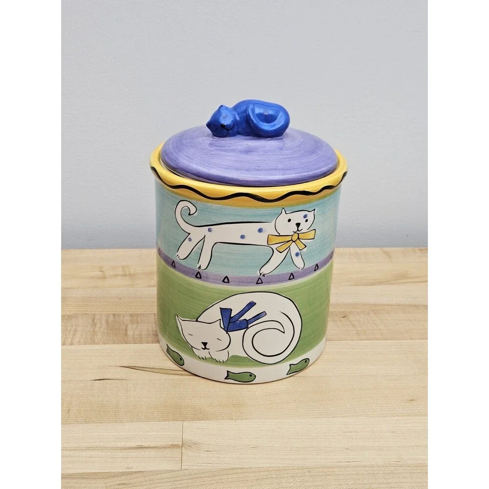 Trish Richman At Home Cat Good Kitty Ceramic Treat Canister Jar Hand Painted - Picture 1 of 8